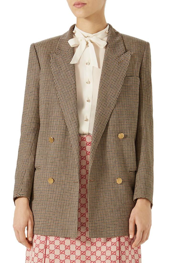 Women's Gucci Spiritismo Houndstooth Linen Blazer