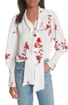 Women's Joie Angeletta Tie Neck Floral Silk Blouse - White