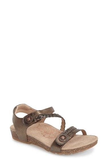 Women's Aetrex 'jillian' Braided Leather Strap Sandal M - Metallic