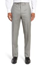 Men's Santorelli Flat Front Sharkskin Wool Trousers - Grey