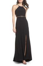 Women's Morgan & Co. Beaded Mesh Halter Gown /2 - Black