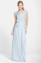 Women's Nouvelle Amsale 'kim' Drape Neck Wrap Skirt Chiffon Gown, Size - Grey