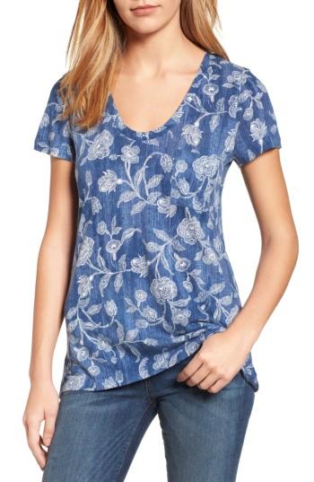Petite Women's Caslon Rounded V-neck Tee, Size P - Blue