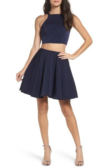 Women's La Femme Strappy Back Two-piece Skater Dress - Blue