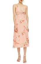 Women's Topshop Twist Front Floral Midi Dress Us (fits Like 16-18) - Pink