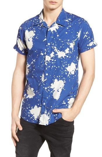 Men's Scotch & Soda Amsterdams Blauw Allover Print Camp Shirt - Blue