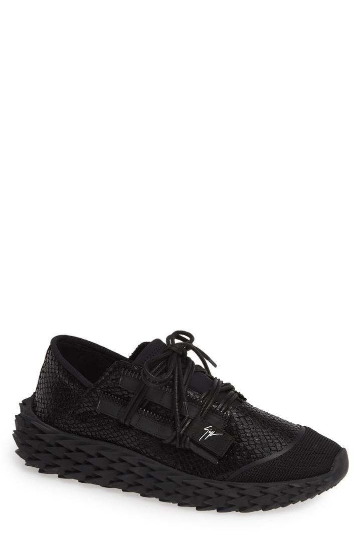 Men's Giuseppe Zanotti Snake Embossed Spiked Sneaker Us / 39eu - Black