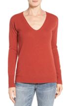 Petite Women's Halogen V-neck Cashmere Sweater P - Red