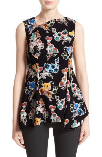 Women's Jason Wu Floral Print Asymmetrical Draped Top - Black