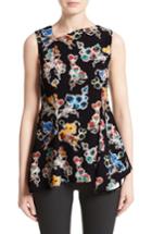 Women's Jason Wu Floral Print Asymmetrical Draped Top - Black