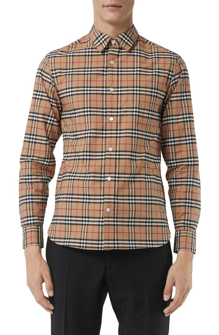 Men's Burberry George Check Sport Shirt - Beige