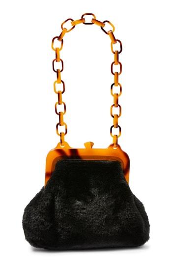 Topshop Faux Fur Frame Shoulder Bag - Black