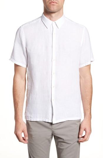 Men's Theory Irving Trim Fit Linen Short Sleeve Sport Shirt - White