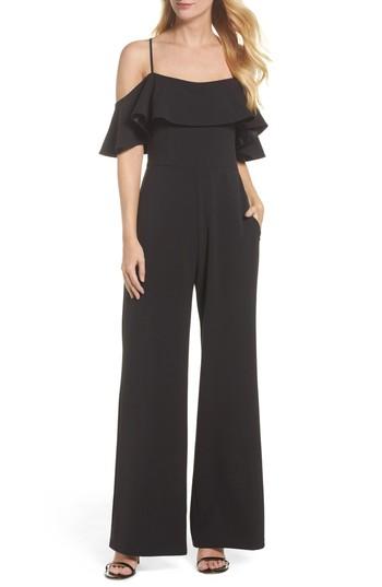 Women's Eliza J Ruffle Off The Shoulder Jumpsuit - Black