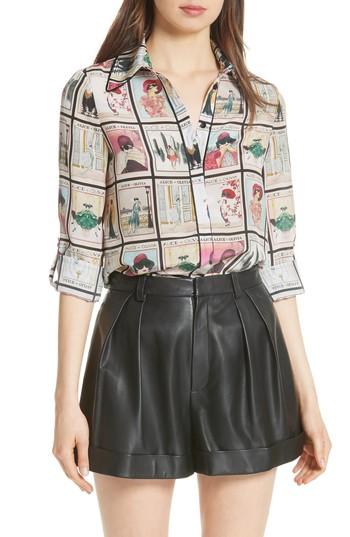 Women's Alice + Olivia Santana Silk Shirt - Beige