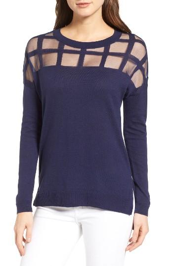 Women's Trouve Sheer Grid Yoke Sweater