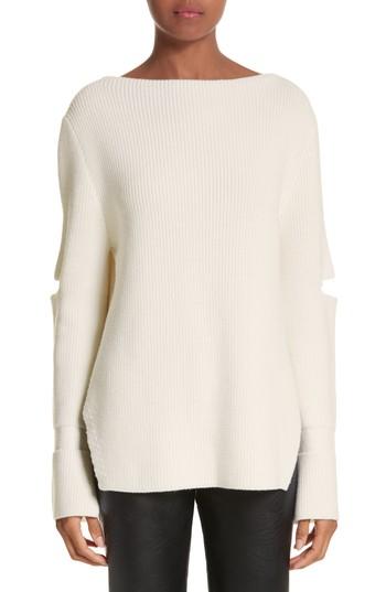 Women's Stella Mccartney Slit Back Virgin Wool Blend Sweater Us / 38 It - White