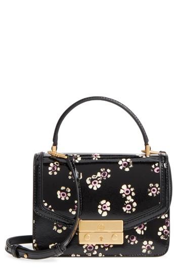 Tory Burch Mini Juliette Print Leather Top Handle Satchel - Black