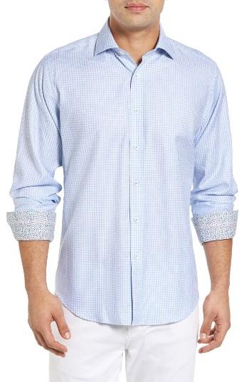 Men's Bugatchi Classic Fit Houndstooth Sport Shirt, Size - Blue