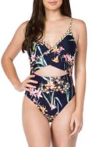 Women's Trina Turk Fiji Floral Over The Shoulder One-piece Swimsuit - Blue
