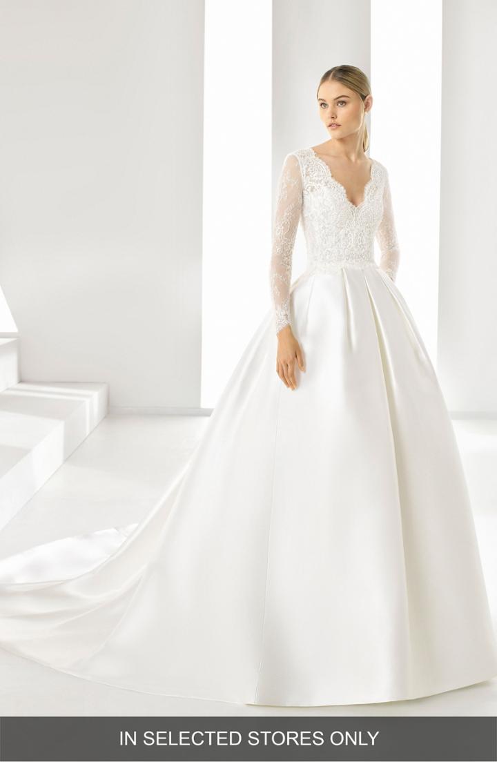 Women's Rosa Clara Drue V-neck Pleated Ballgown, Size - Ivory