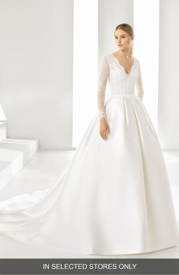 Women's Rosa Clara Drue V-neck Pleated Ballgown, Size - Ivory