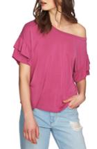 Women's 1.state Ruffle Sleeve One-shoulder Tee, Size - Pink