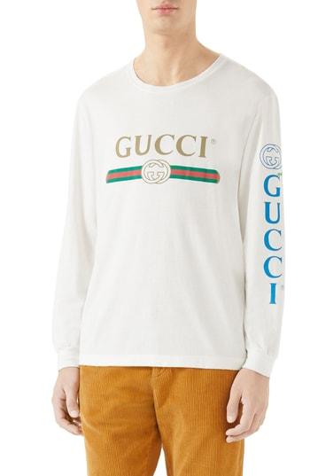 Men's Gucci Dragon Applique Long-sleeve T-shirt - White