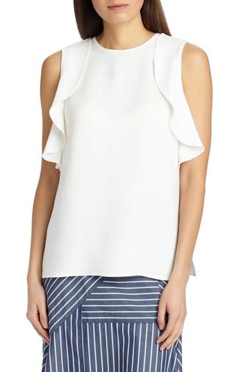 Women's Lafayette 148 New York Harley Ruffle Silk Blouse, Size - White