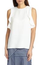 Women's Lafayette 148 New York Harley Ruffle Silk Blouse, Size - White
