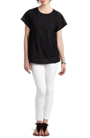 Women's Loyal Hana Tara Eyelet Panel Maternity/nursing Blouse - Black