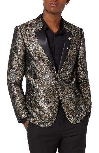 Men's Topman Skinny Fit Paisley Tuxedo Jacket - Metallic