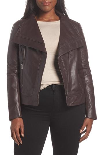 Women's Trouve Drape Front Leather Jacket - Burgundy