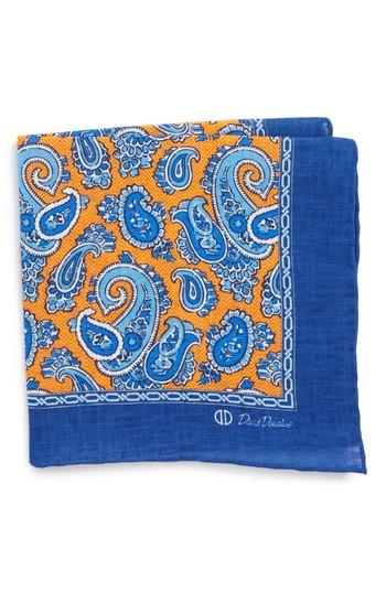 Men's David Donahue Paisley Linen Pocket Square, Size - Orange