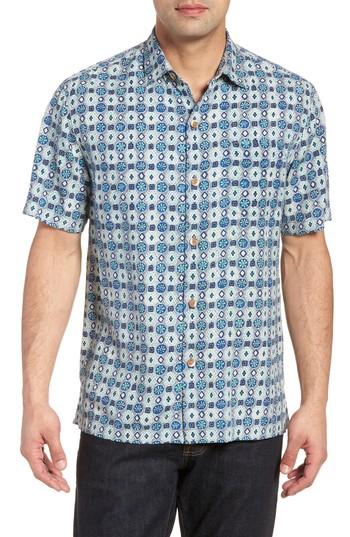 Men's Tommy Bahama Tulum Tiles Silk Camp Shirt - Blue