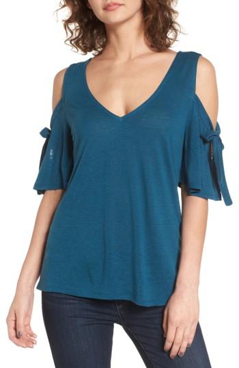 Women's Hinge Bow Cold Shoulder Tee - Blue