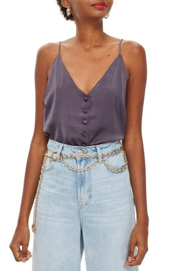 Women's Topshop Satin Button Through Cami Top Us (fits Like 0) - Metallic