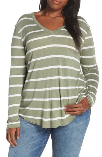 Women's Everleigh V-neck Striped Tunic Tee, Size - Green