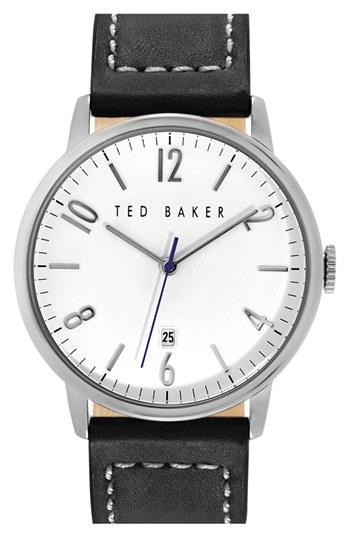 Men's Ted Baker London Round Leather Strap Watch, 42mm