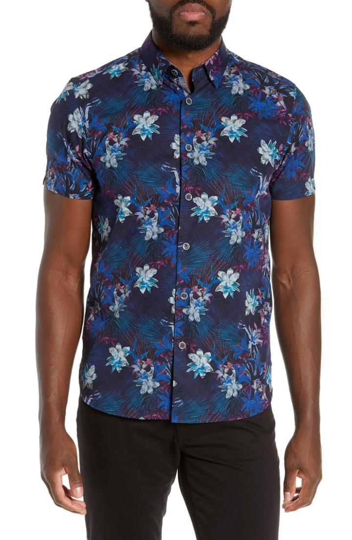 Men's Ted Baker London Satfeel Slim Fit Print Shirt (xxl) - Blue