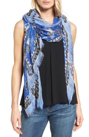 Women's Halogen Savanna Border Scarf, Size - Blue