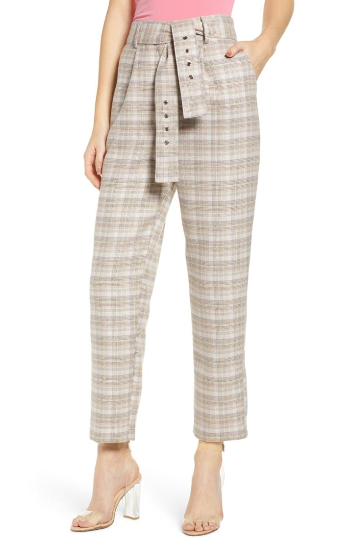 Women's J.o.a. Check Print Straight Leg Trousers - Brown