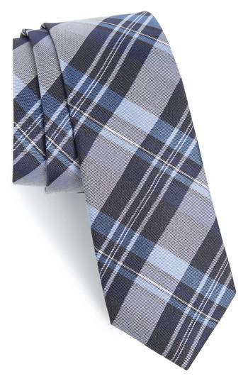 Men's Calibrate University Plaid Silk Blend Skinny Tie, Size - Blue
