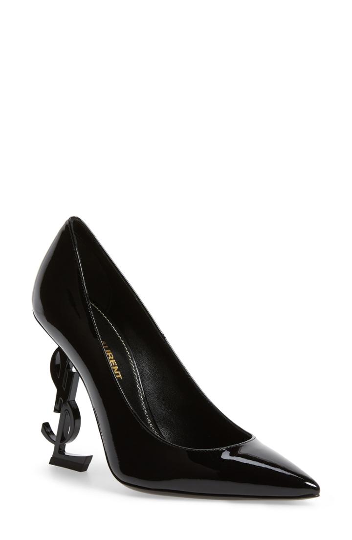 Women's Saint Laurent Opyum Ysl Pointy Toe Pump Us / 37eu - Black