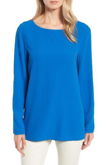 Women's Eileen Fisher Silk Bateau Neck Top - Blue