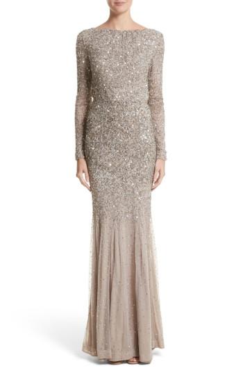 Women's Rachel Gilbert Viera Embellished V-back Mermaid Gown - Brown