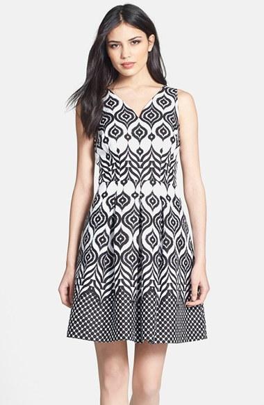 Taylor Dresses Cotton Jacquard Fit & Flare Dress (regular & Petite) Black/ White