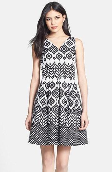 Taylor Dresses Cotton Jacquard Fit & Flare Dress (regular & Petite) Black/ White