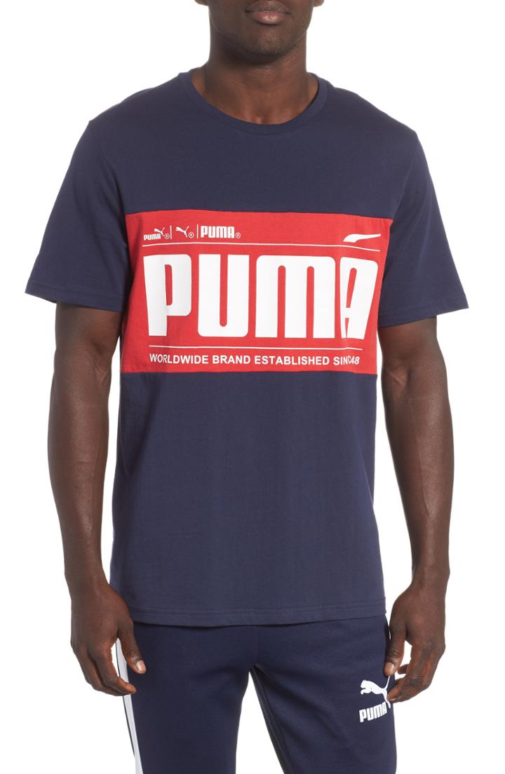 Men's Puma Graphic Logoblock T-shirt, Size - Blue