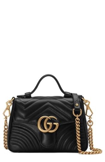 Gucci Marmont 2.0 Leather Top Handle Bag - Black